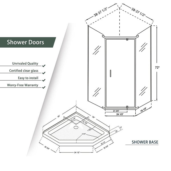 VTI 38'' W 72'' H Frameless Neoangle Reversible Shower Enclosure Wayfair